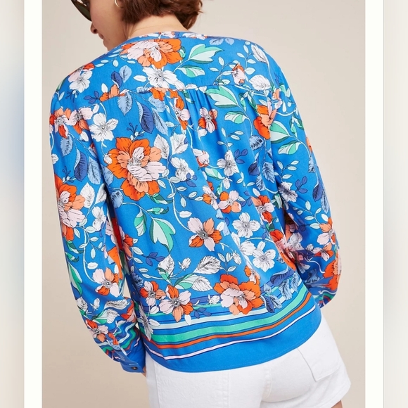 Anthropologie Maeve Elan Scarf-Printed Floral Tie Front Blouse Sz 10 - Picture 2 of 16